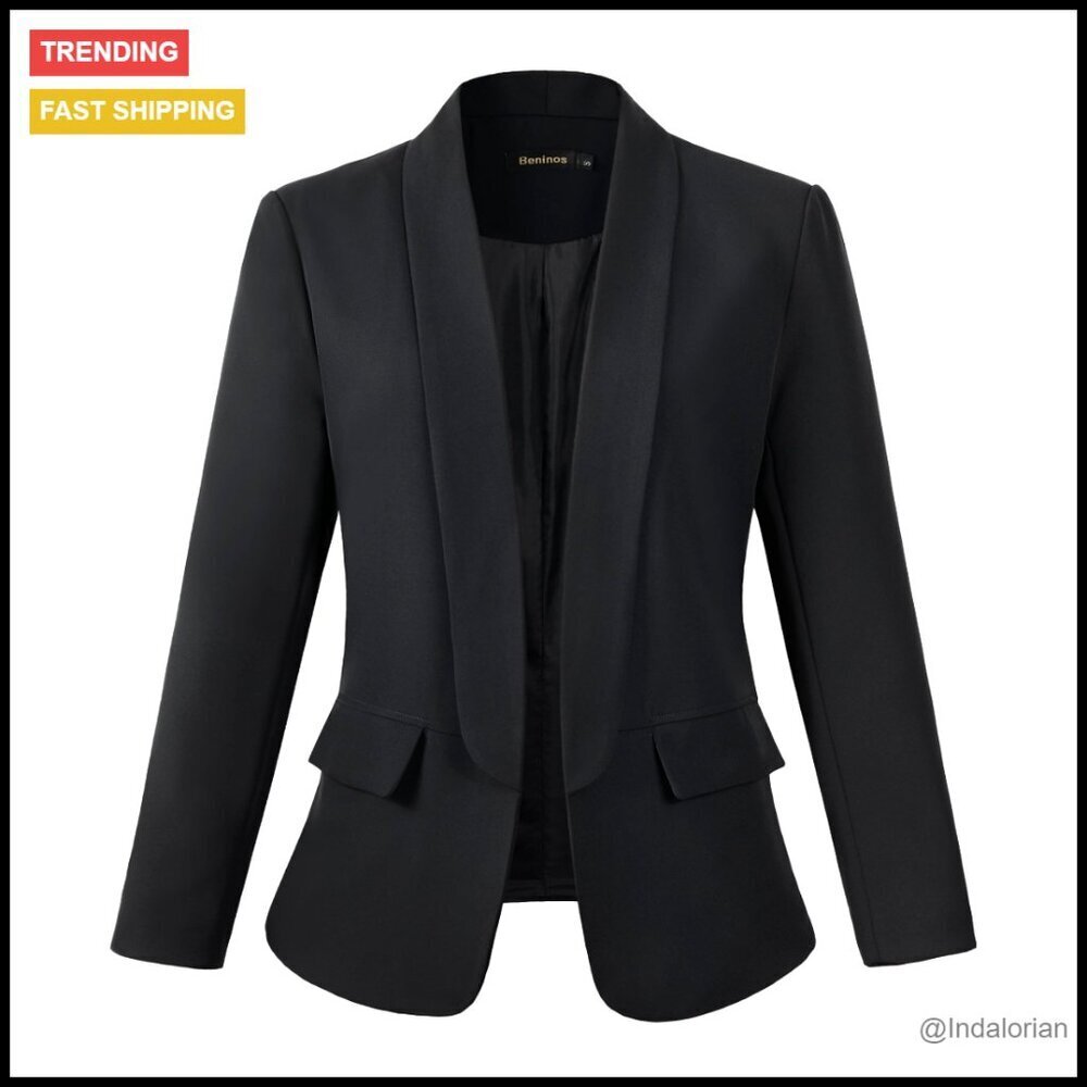 Casual Long Sleeve Blazer Slim Fit Notch Lapel No Button Office Wear
